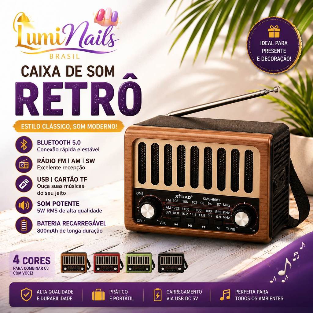 Caixa de Som Bluetooth Retrô Vintage Rádio FM AM