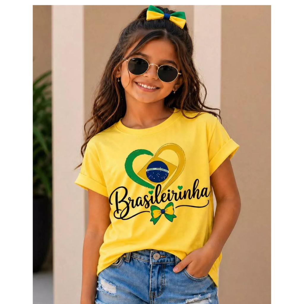 Camiseta Infantil Menina 100%Algodão Brasil Confo
