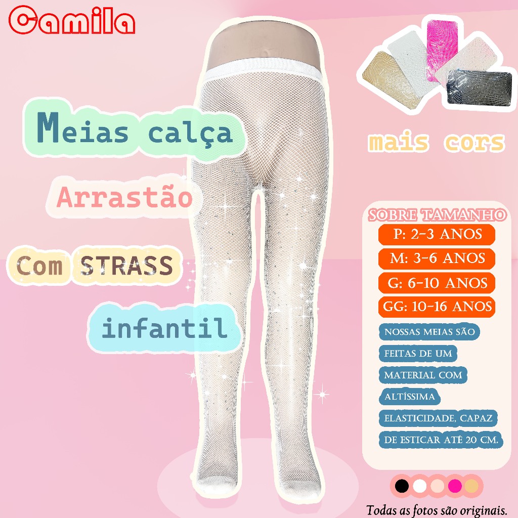 Meia Calça Arrastão Com Strass Brilho Infantil F