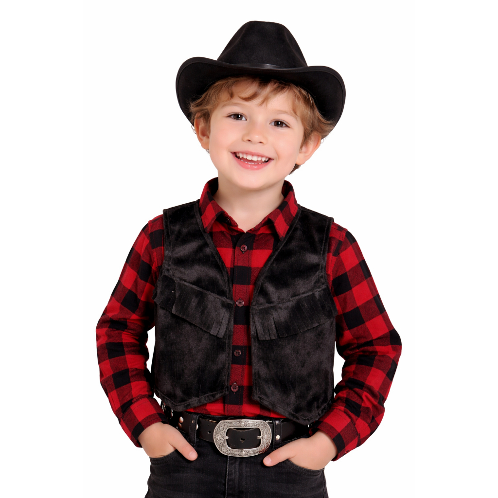 Kit Infantil Estilo Cowboy Preto  Chapéu + Colete