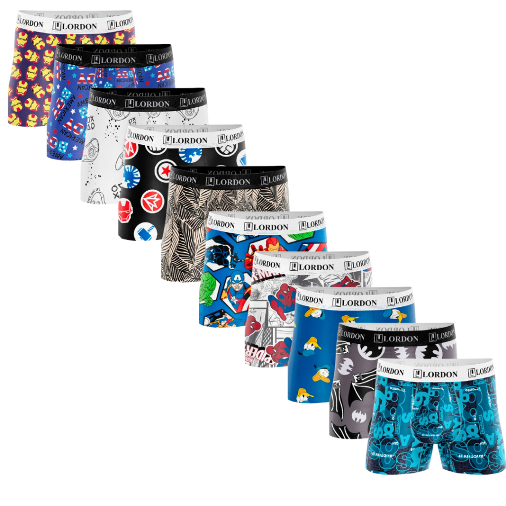 Kit 10 Cuecas Boxer Box Infantil Microfibra Estamp