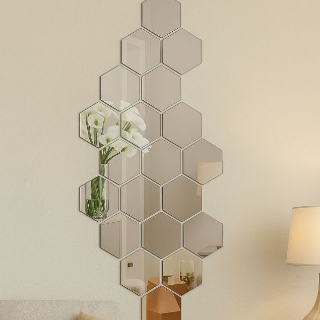 Kit 10 Espelhos Decorativos Hexagonais Acrílico E