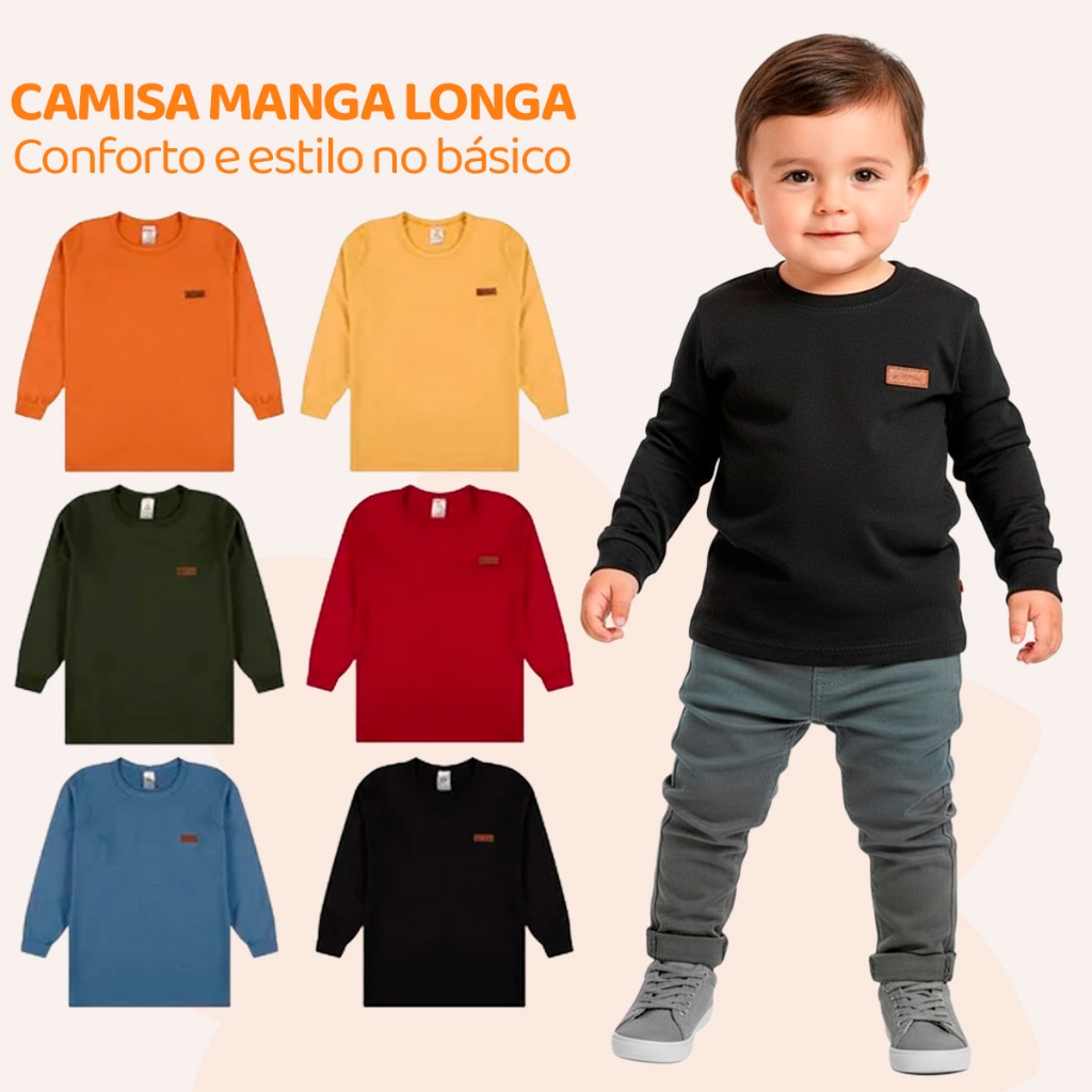 Kit 3 ou 5 Camisetas Manga Longa Infantil Bebê Me