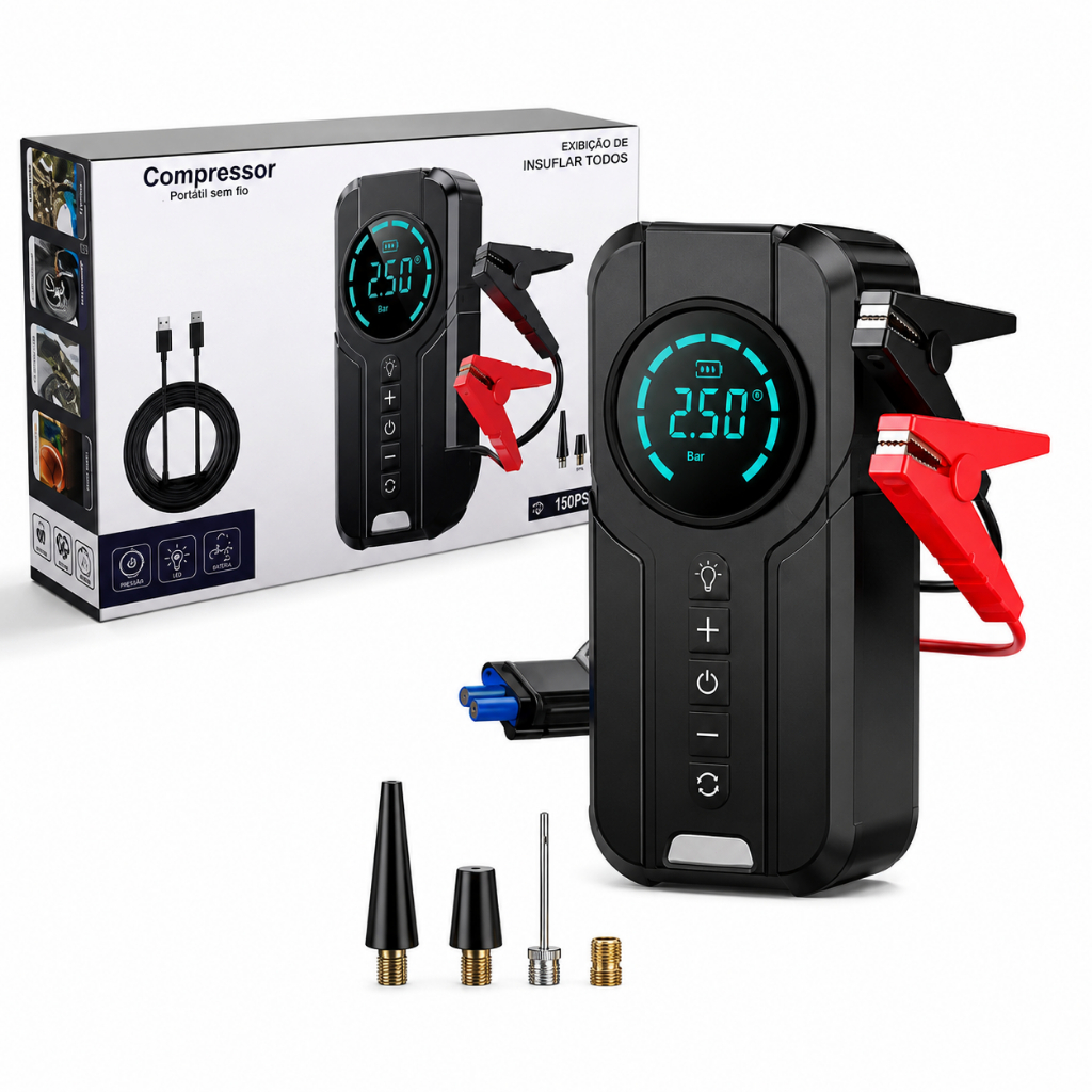 Portátil Air Compressor 12v Power Bank Jump Start