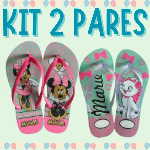 Kit 2 Pares de Chinelo Infantil Feminino Menina Le