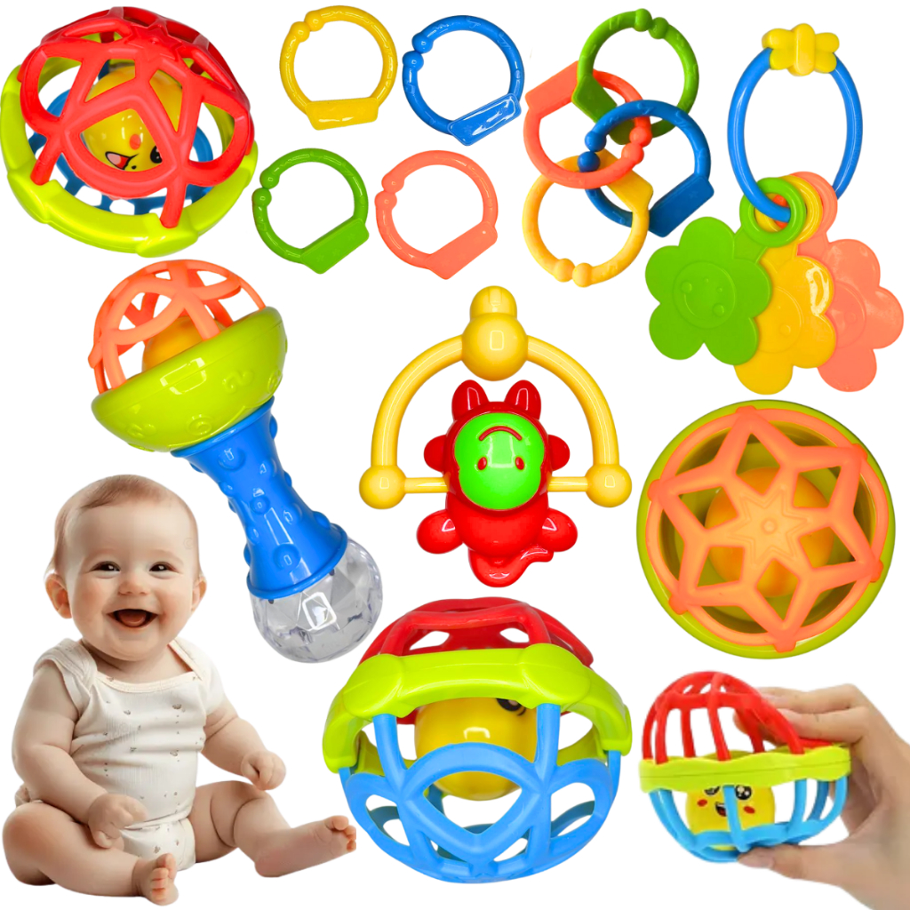 Kit Mordedor Chocalho Para Bebe Sensorial Macio Bo