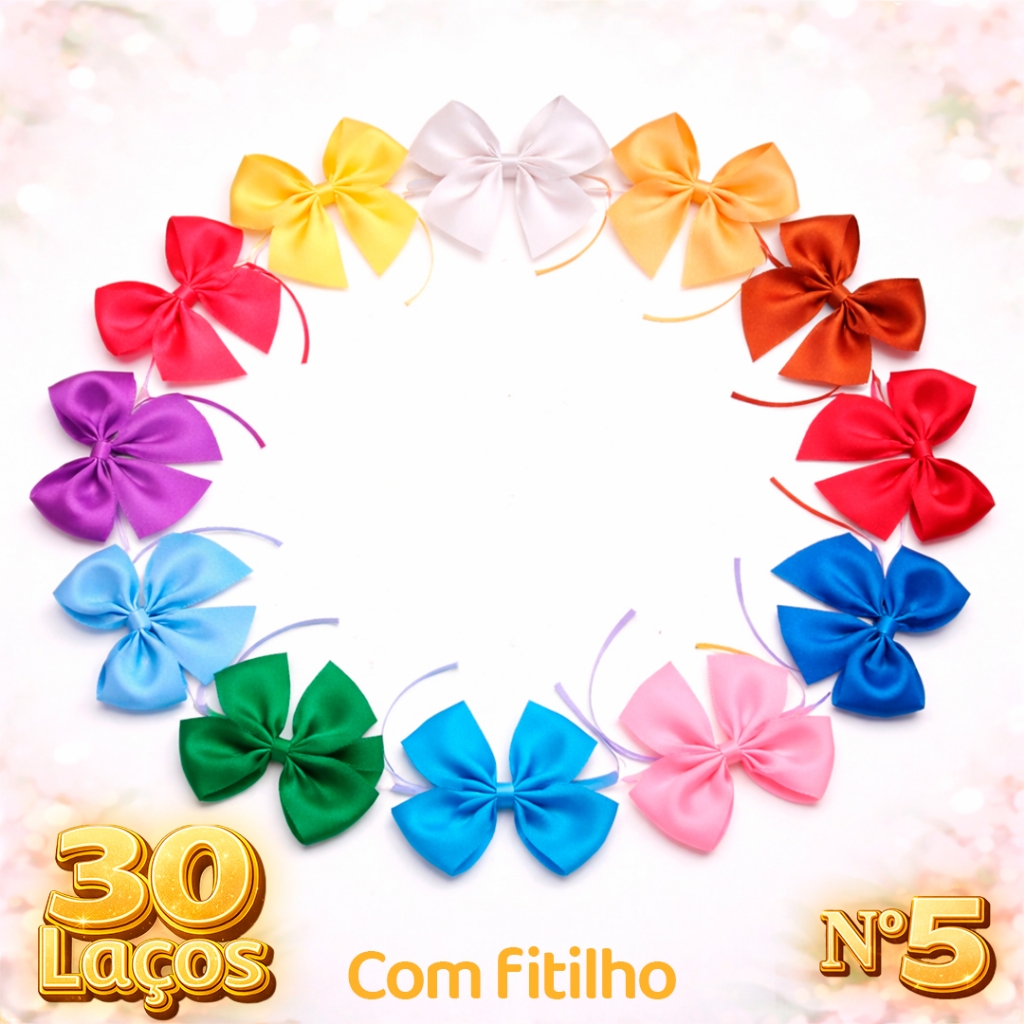 Kit Laços de Cetim com Fitilho N.5 (5x5cm)  30 | 