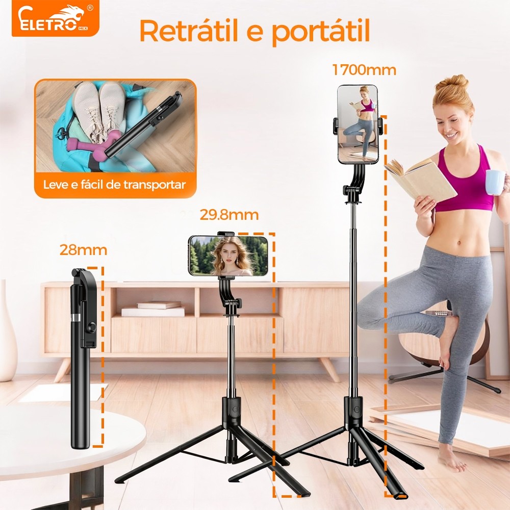 Tripé para Selfie de celular, controle remoto Blu