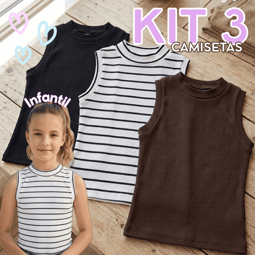 KIT 3 Camisetas de Menina Juvenil Infantil Adolesc