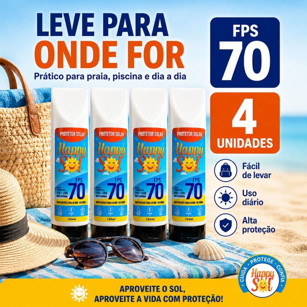 Protetor Solar HAPPY SOL FPS70  Kit 4 Unidades -15