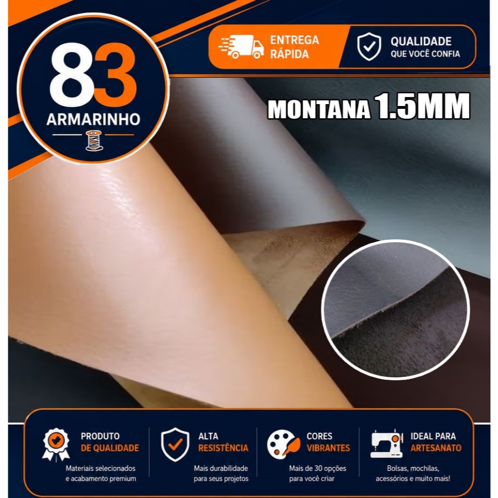Montana Sintético 1,5mm Caramelo, Marrom e Preto,