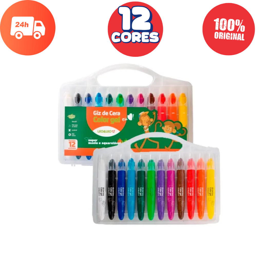 Giz de Cera Color Gel 12 Cores Retrátil Estojo Ma