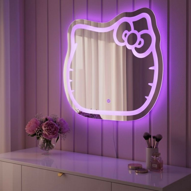 Espelho Infantil LED Gatinho 70x65cm Touch 3 Cores