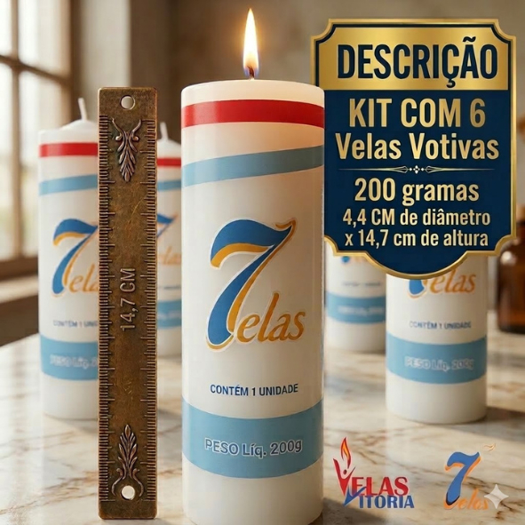 kit c/ 6 Velas Votiva Branca 200g Parafina Pura