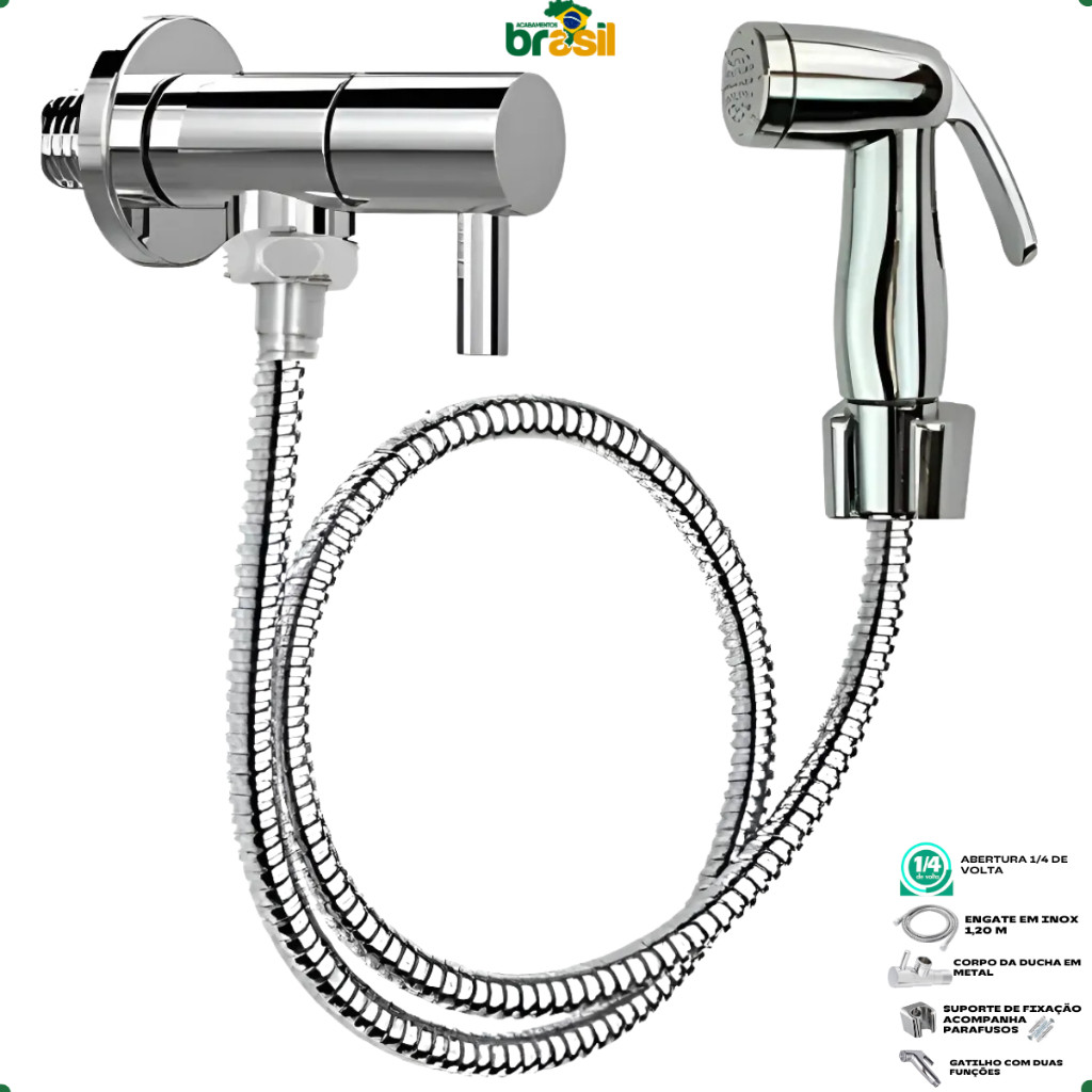 Ducha Higienica Premium Metal Cromado 1/4 De Volta