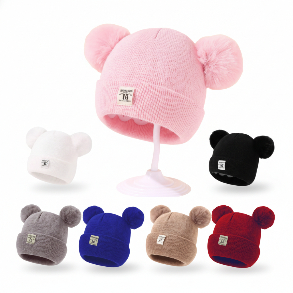 KIT 2 a 4 Unid Gorro Touca Infantil Com Pompom Beb