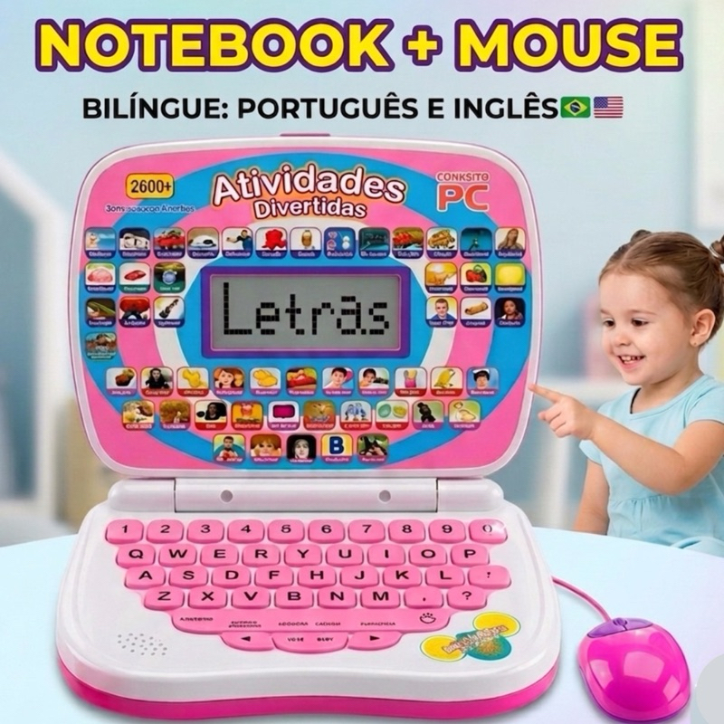 Notebook Laptop + Mouse Infantil Educativo Bilíng