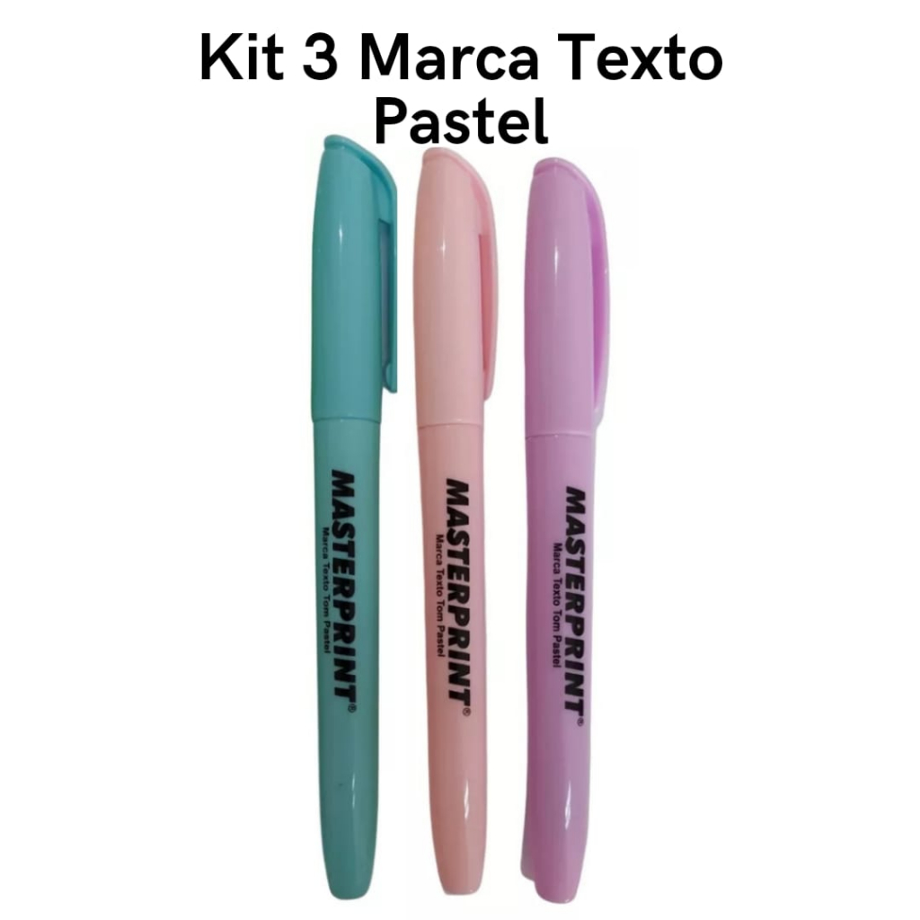 Kit 3 Canetas Marca Texto Tom Pastel Rosa Azul Lil