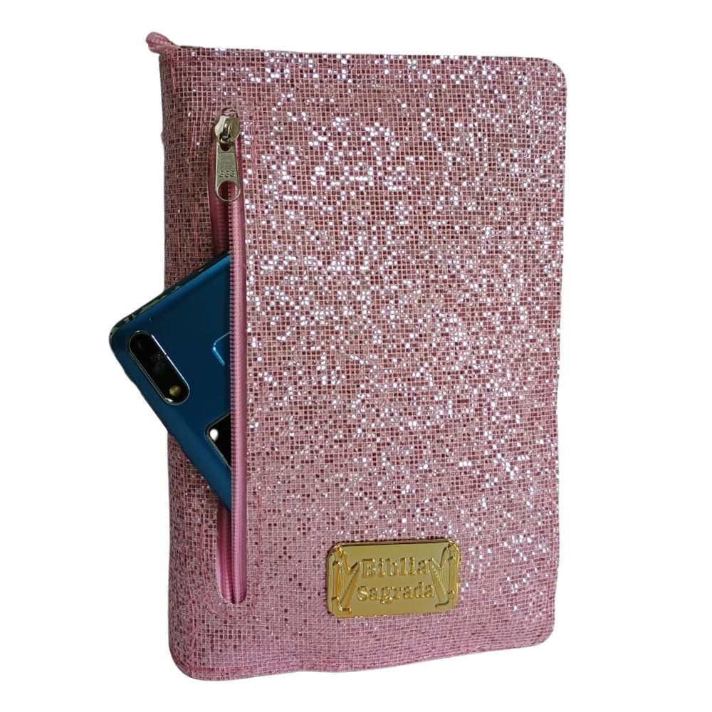 Capa Feminina para Bíblia com Brilho Glitter Zíp