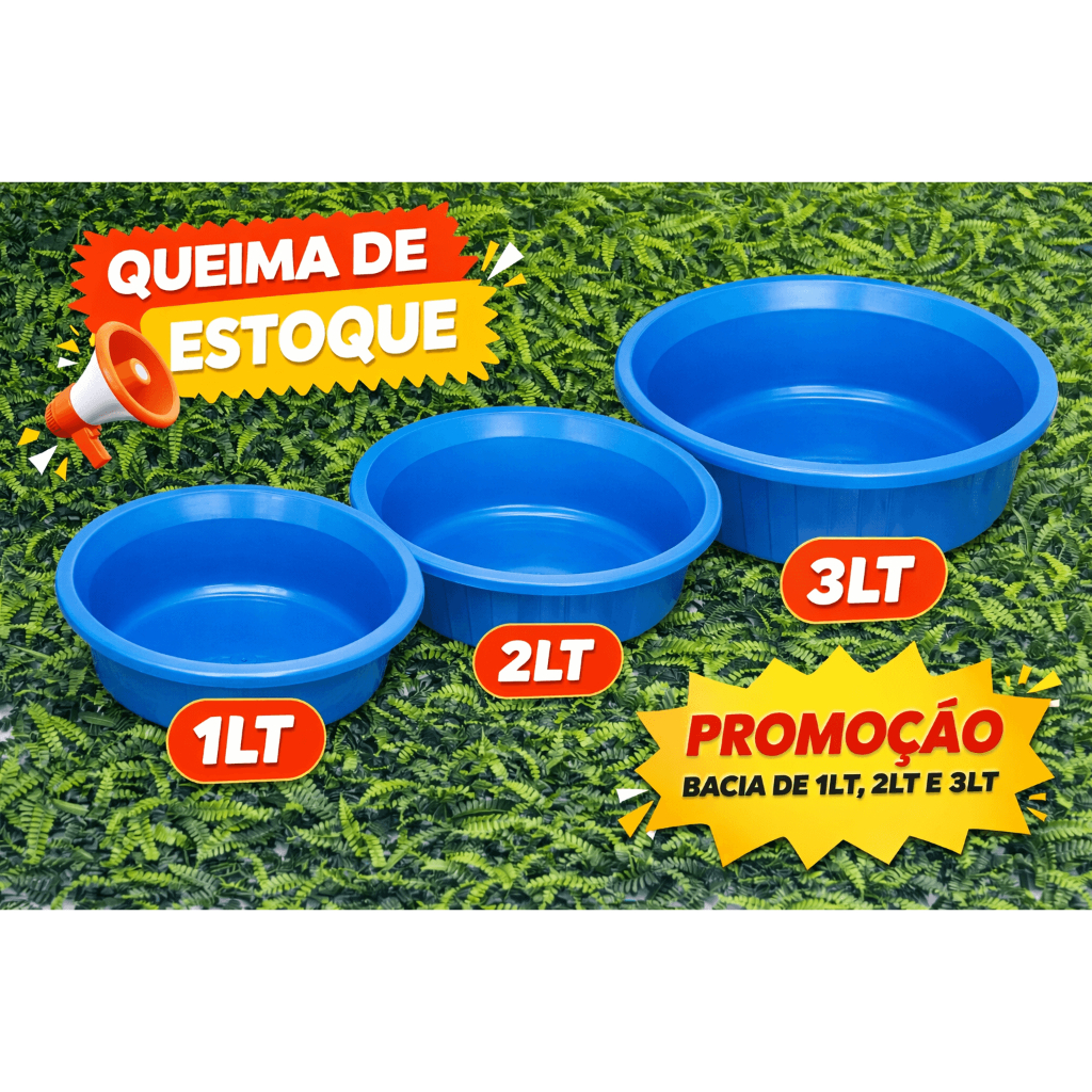 Kit 3 Bacias 1L 2L 3L Plástico Reforçado Alta Q