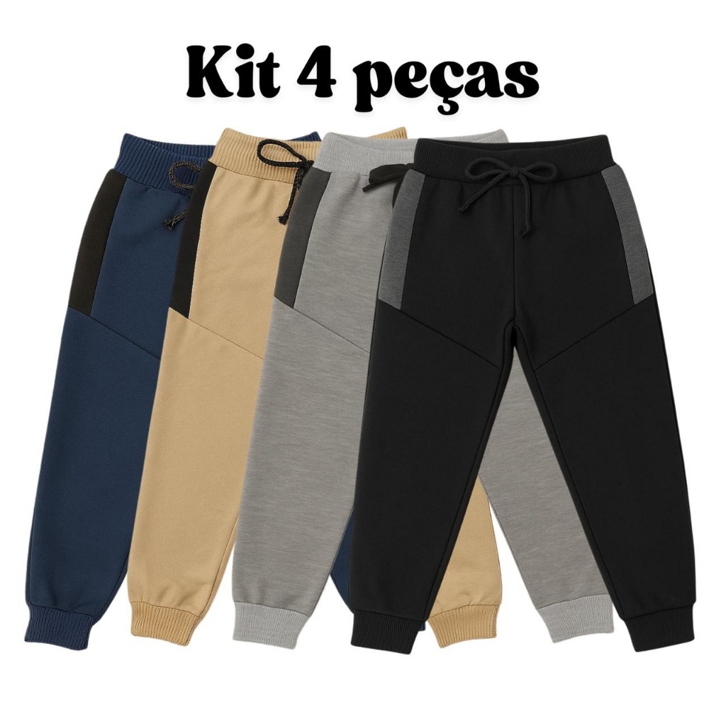 Kit 4 Calças de Moletom  Moletinho Premium com Ca