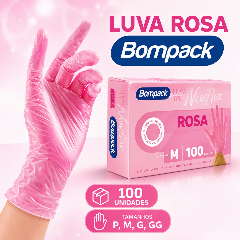 Luva Rosa VinilFlex TPE 100 Unidades Descartável 