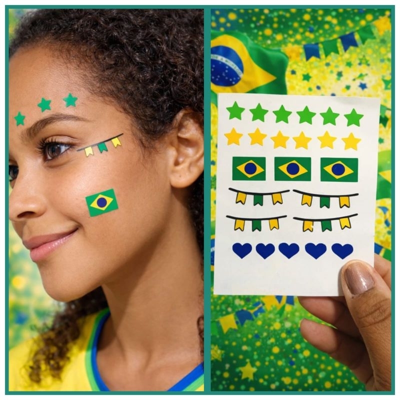 Maquiagem Adesiva Brasil Adulto e Infantil