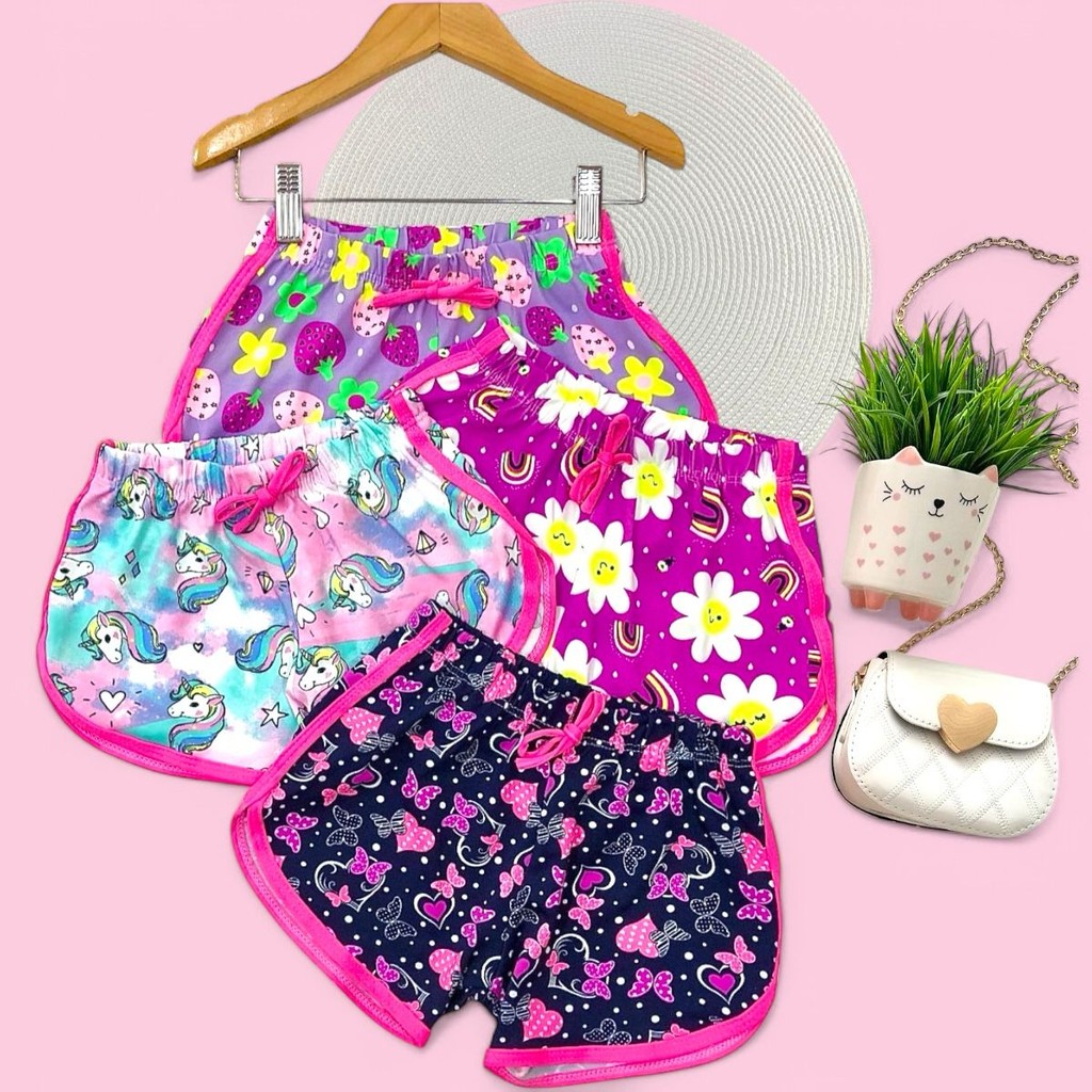 KIT com 3 short menina verão infantil ESTAMPA E C