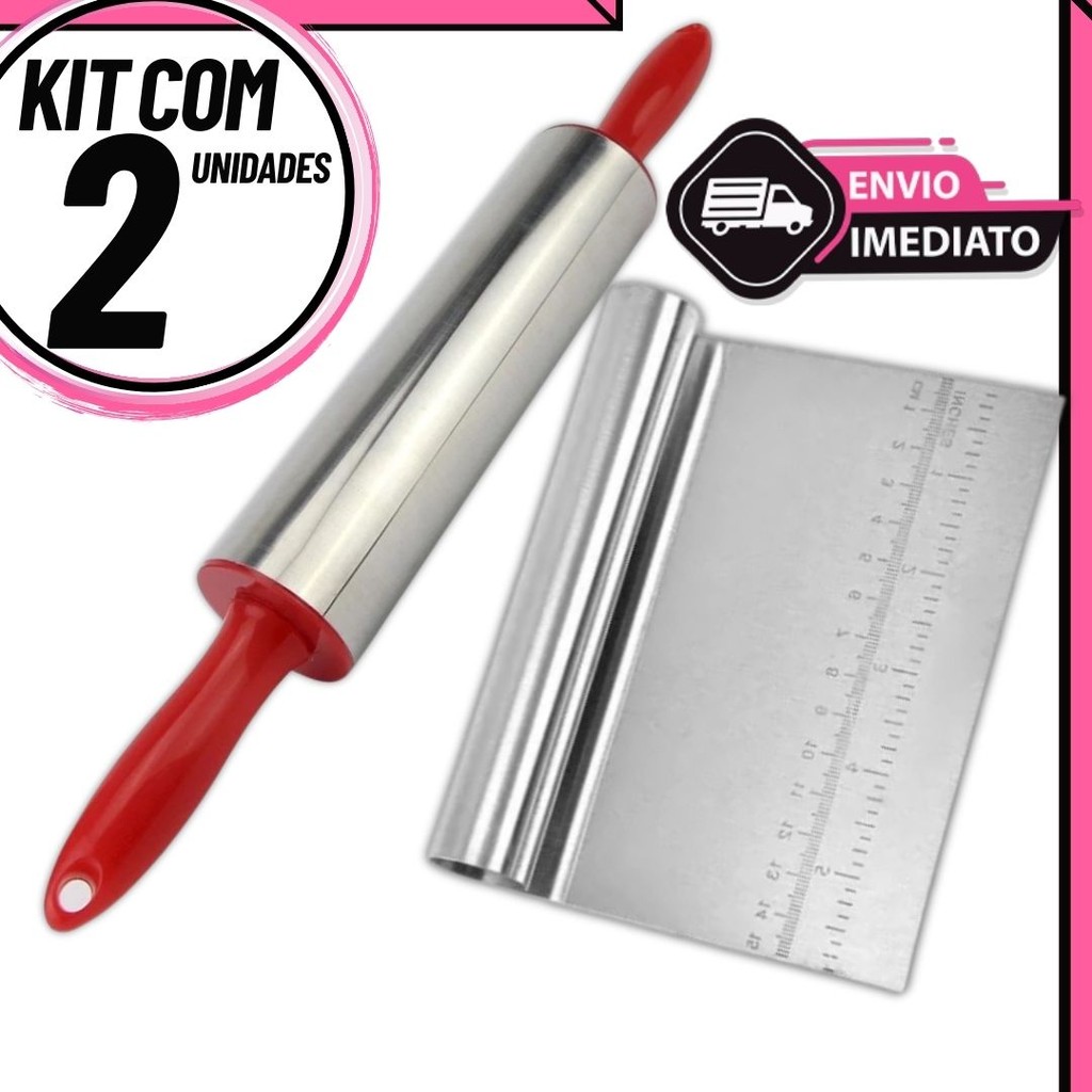 Kit Confeitaria Rolo de Massa + Raspador Espátula
