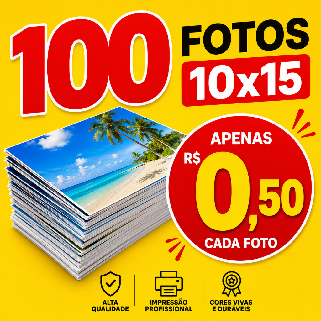 Fotos Reveladas Digital 10×15 Kit 100 Unidade