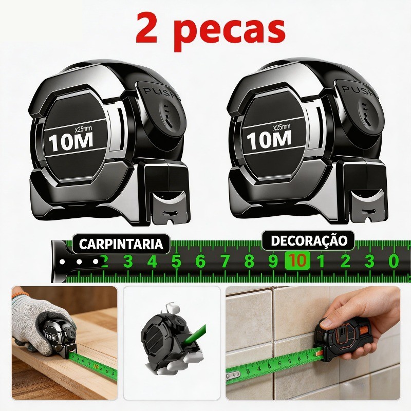 2 Peças Trena Profissional Fita Métrica Fluoresc