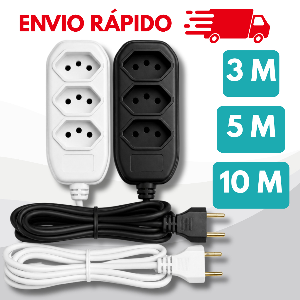 Extensão elétrica de 3 5 10 metros bivolt 110v/2