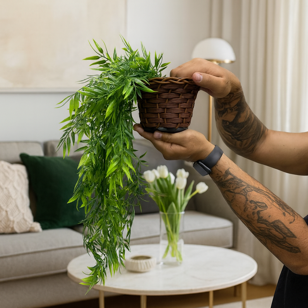 Planta Decorativa: Vasos Trançado Marrom + Penden