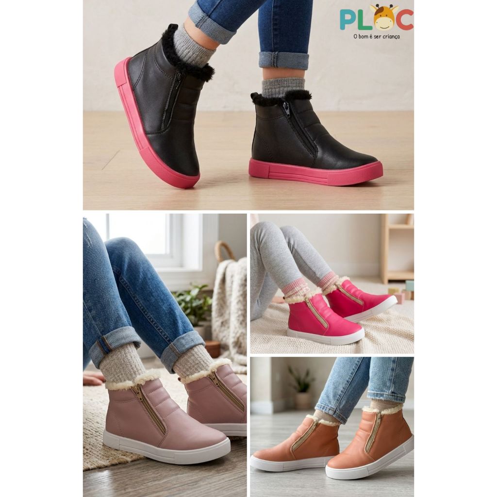 BOTA COTURNO PLOC INFANTIL FORRADA DE PELÚCIA SUP