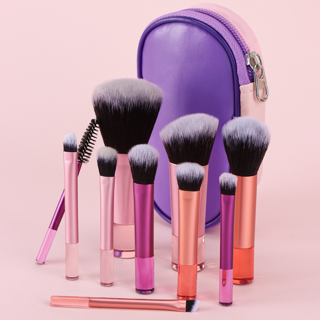Kit 10 mini pincéis para Maquiagem com estojo bol