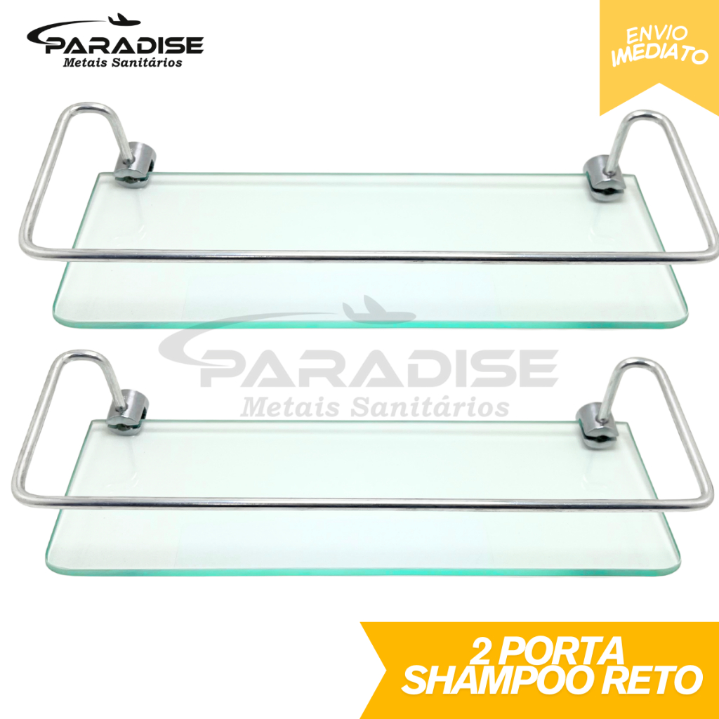 Kit 2 Porta Shampoo de Alumínio Base de Vidro Ret