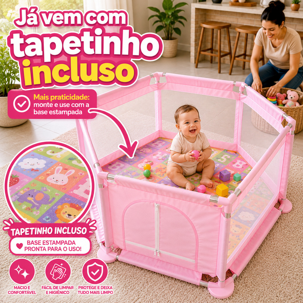 Cercadinho Portátil Rosa Zaul Bege para Bebê com