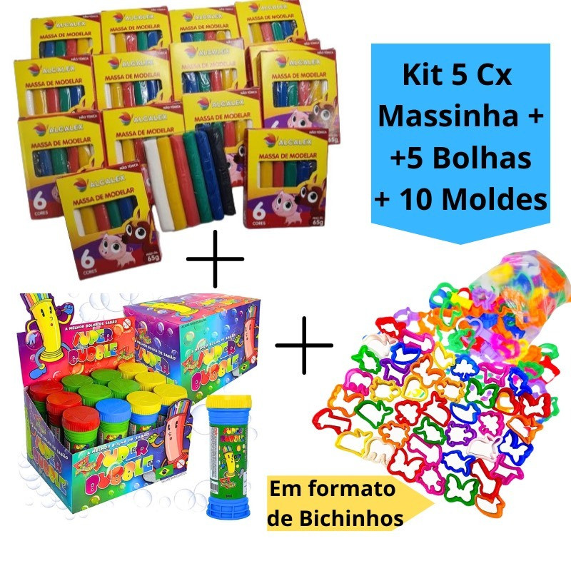 Kit 5 Cx Massinha de Modelar + 5 Bolhas de Sabão 