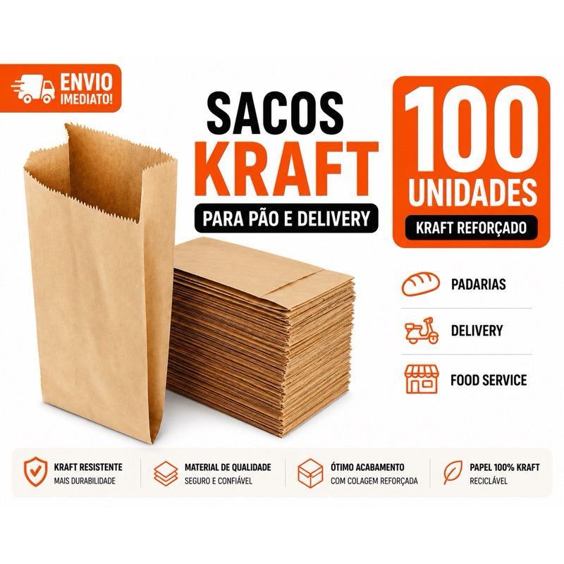 100 Sacos Kraft Mix Reforçados SP Para Delivery L
