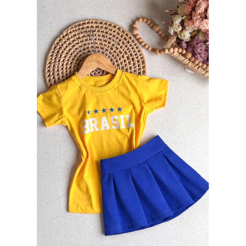 Shorts Saia com pregas, Saia colegial infantil