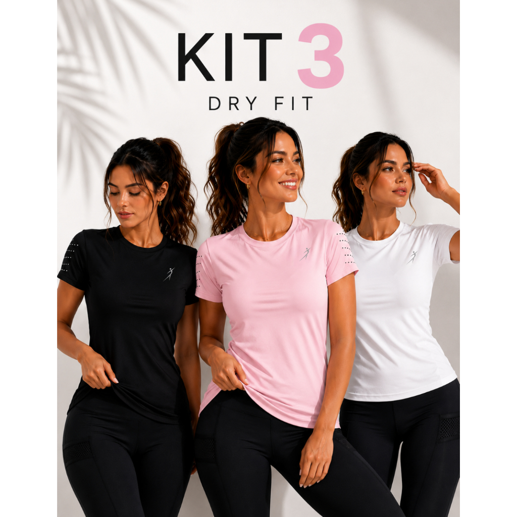 Kit 3 Camiseta Dry Fit Feminina Academia Fitness T