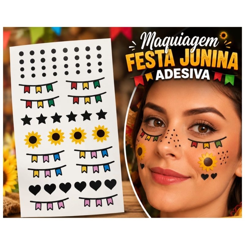 Maquiagem Festa Junina Adesiva Para Adulto e Crian