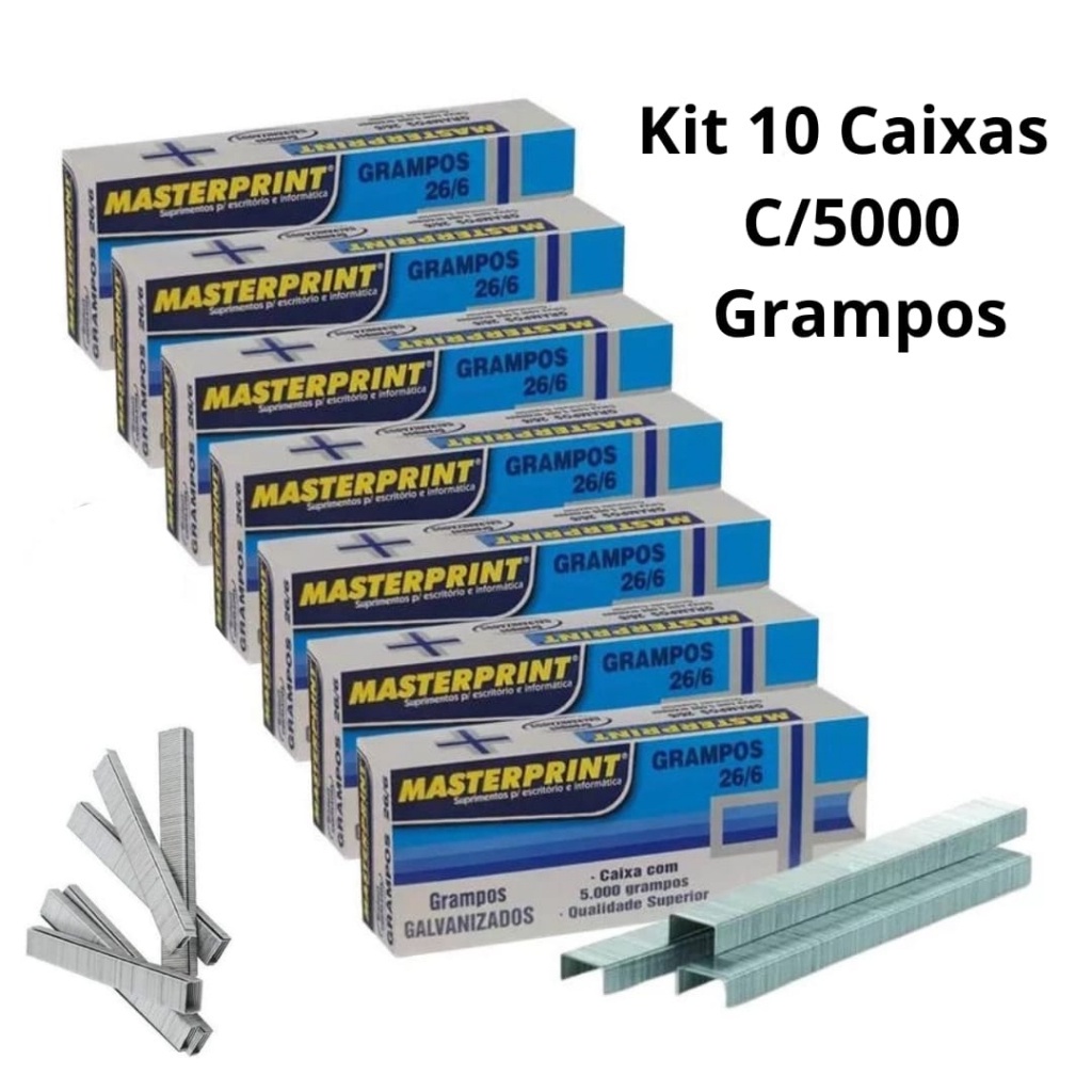 Kit 10 Caixas Grampos 26/6 Galvanizados C/5000 Uni