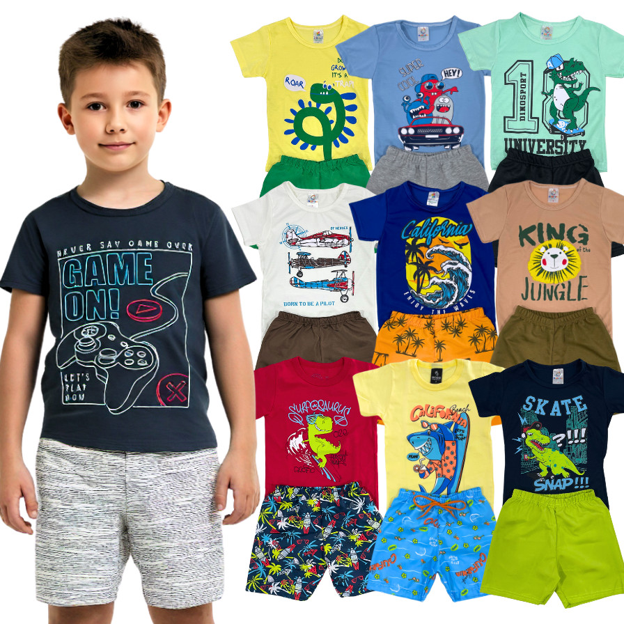 Kit 10 peças 5 Conjunto Verão Infantil Menino Ca