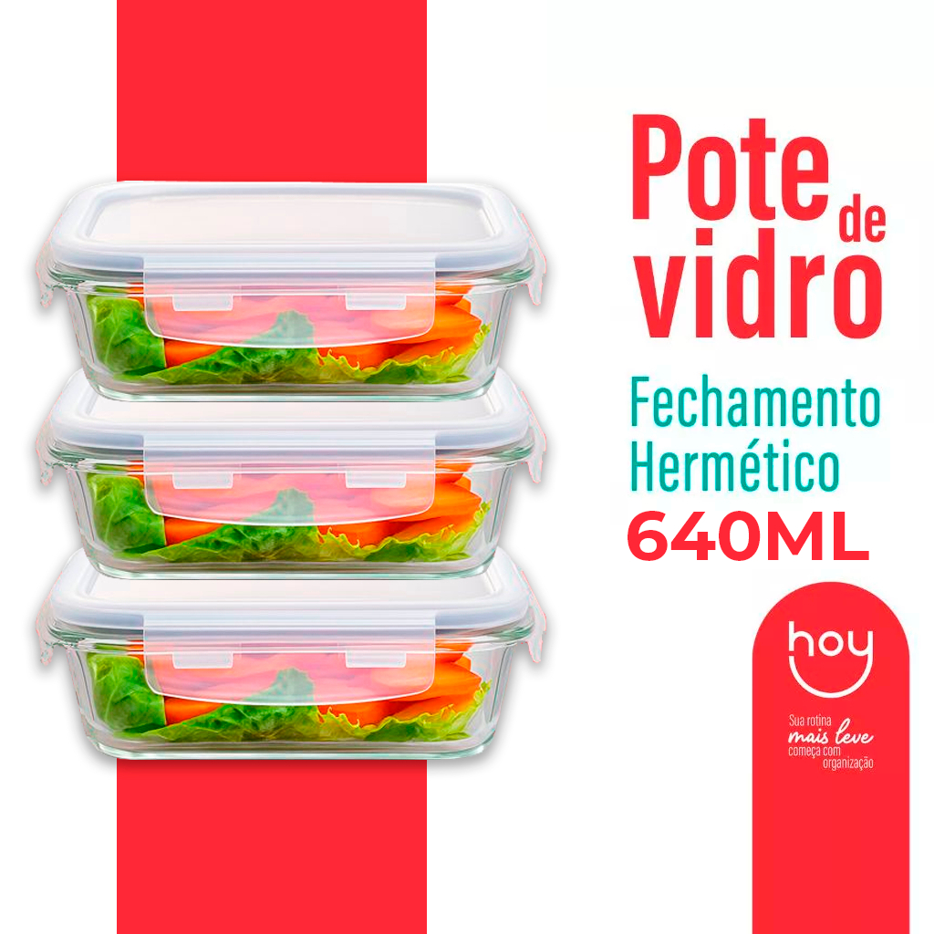 Conjunto Potes 640ml Vidro Hermético 4 Travas Mar