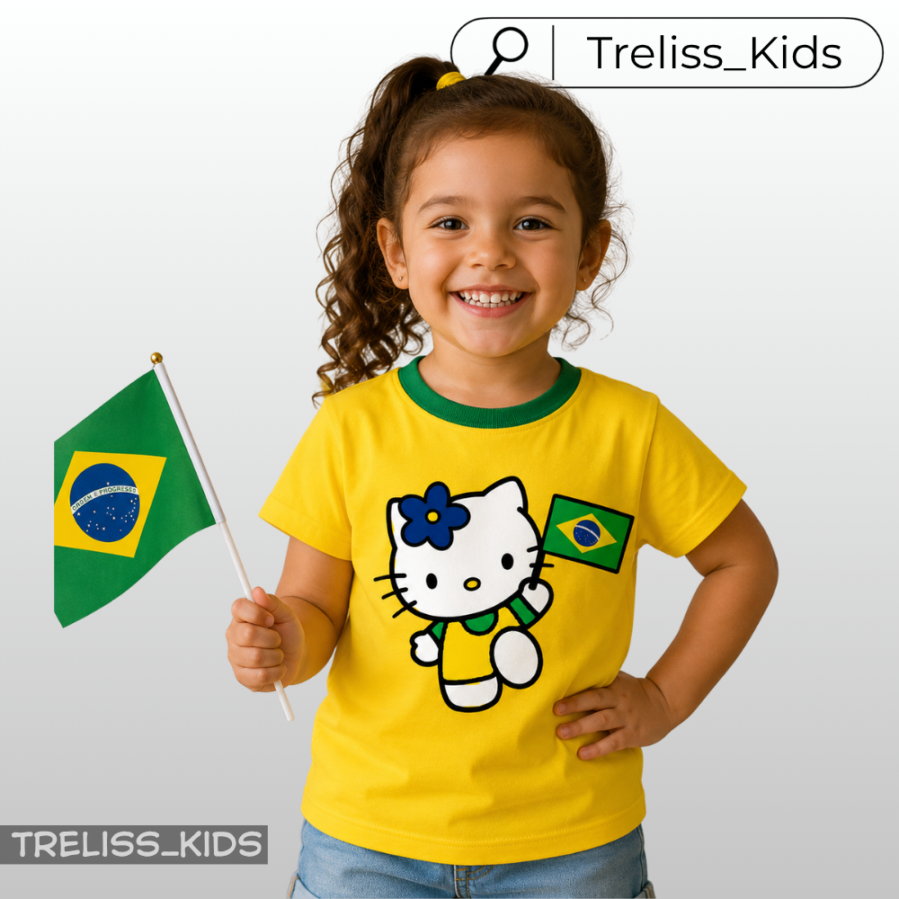 Camiseta Infantil Copa do Mundo Hello Kitty Brasil
