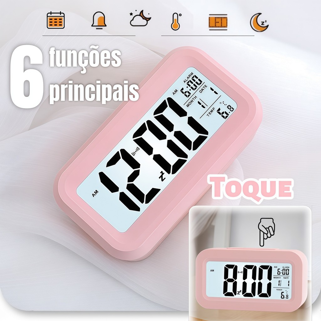 Despertador Digital Tela LCD Grande com Sensor de 