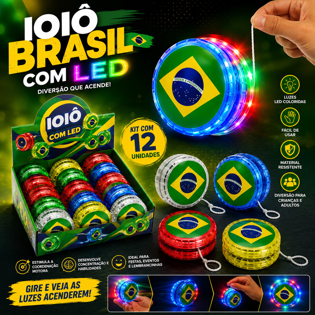 Kit Ioiô Brasil Luz LED Colorido Lembrancinha Fes