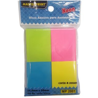 Bloco Adesivo 4 cores Neon para Anotações 400 Fo