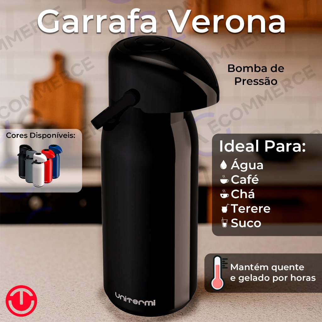 Garrafa Térmica 1,8L 1.8 1L 600ml com Pressão Un